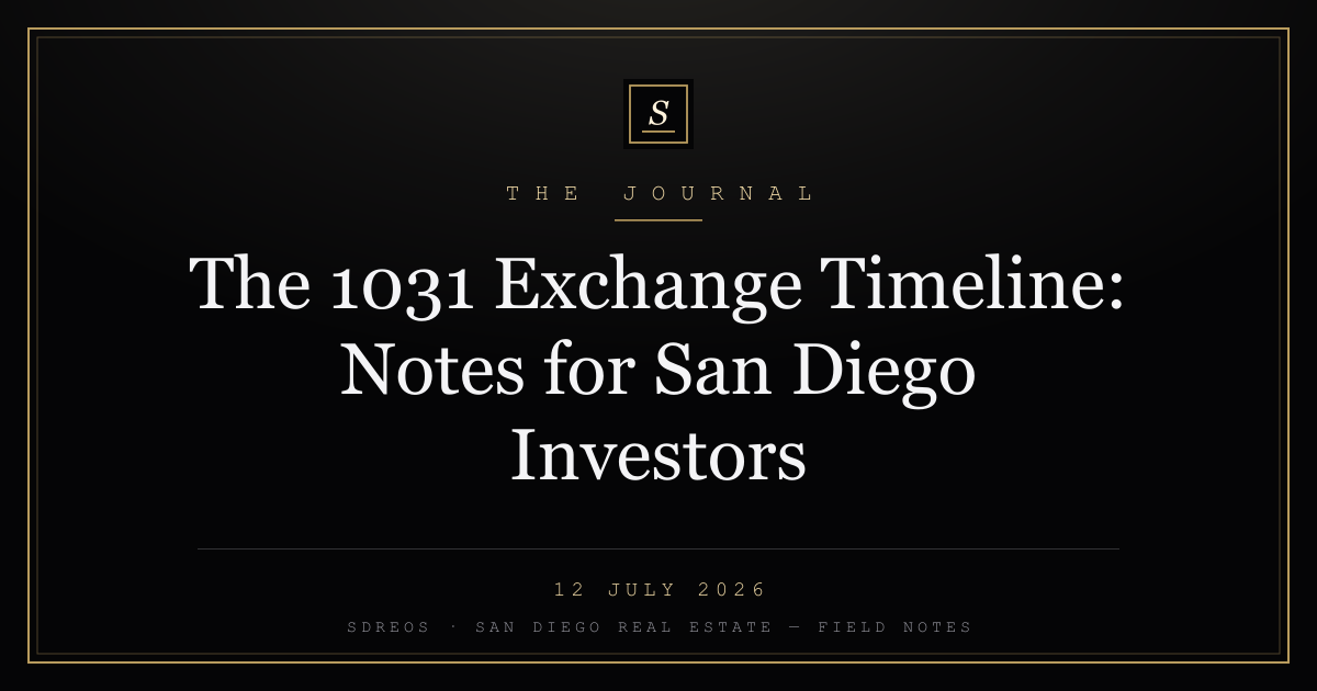 SDREOS branded cover card for a note on 1031 exchange timelines