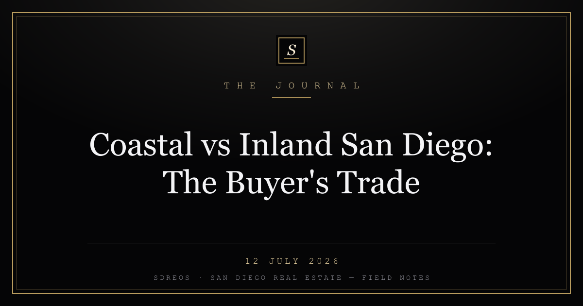SDREOS Journal cover card — coastal versus inland San Diego, gold constellation on ink