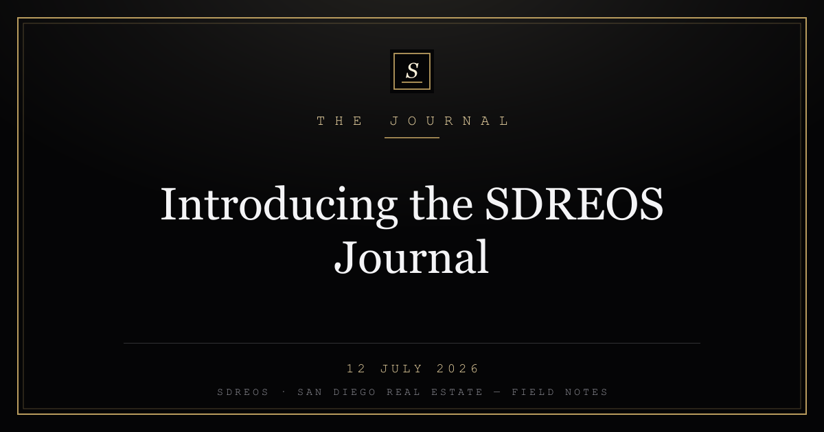 The SDREOS Journal — a gold-framed noir journal plate on an ink field