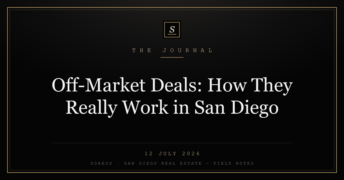 SDREOS branded cover card on how off-market deals really work