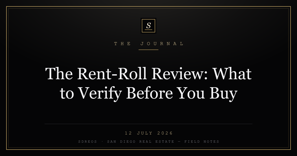 SDREOS branded cover card on rent-roll due diligence