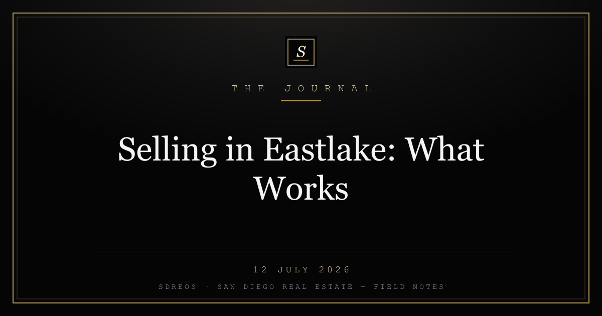 Branded SDREOS cover card on the Eastlake seller's playbook